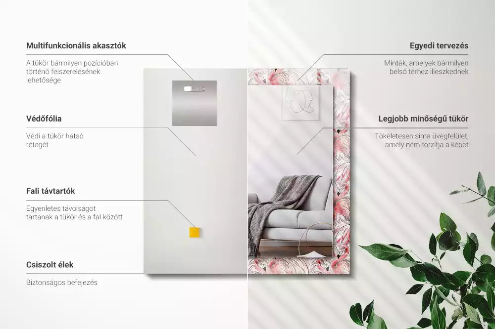 Obdélníkové dekorační zrcadlo Růžoví plameňáci