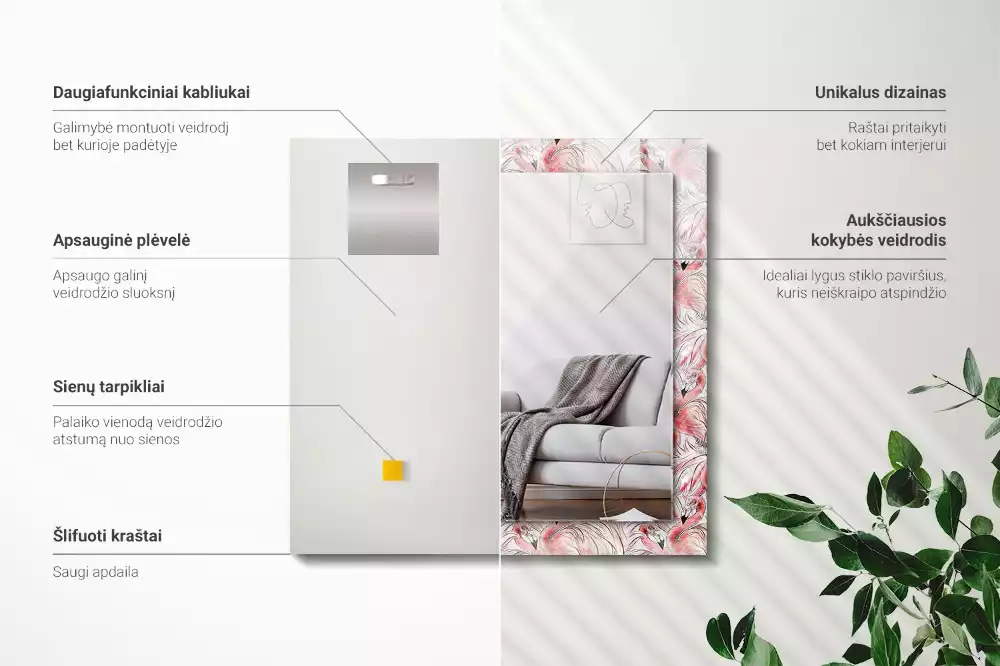 Obdélníkové dekorační zrcadlo Růžoví plameňáci