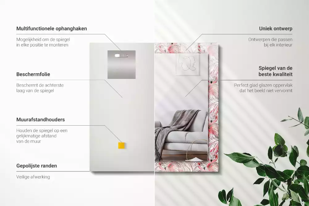 Obdélníkové dekorační zrcadlo Růžoví plameňáci