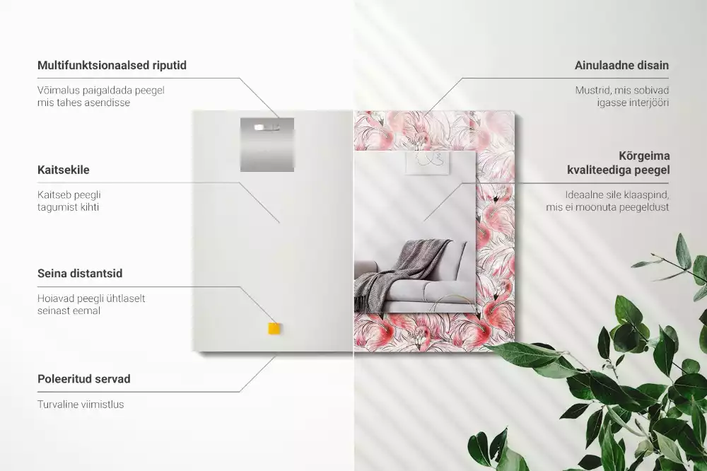 Obdélníkové dekorační zrcadlo Růžoví plameňáci