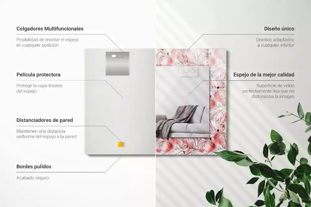 Obdélníkové dekorační zrcadlo Růžoví plameňáci