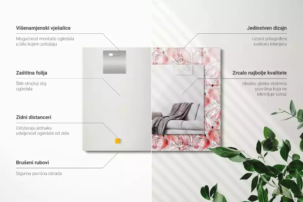 Obdélníkové dekorační zrcadlo Růžoví plameňáci