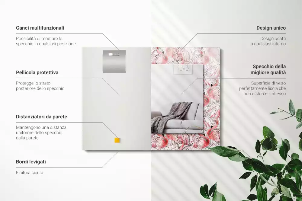 Obdélníkové dekorační zrcadlo Růžoví plameňáci