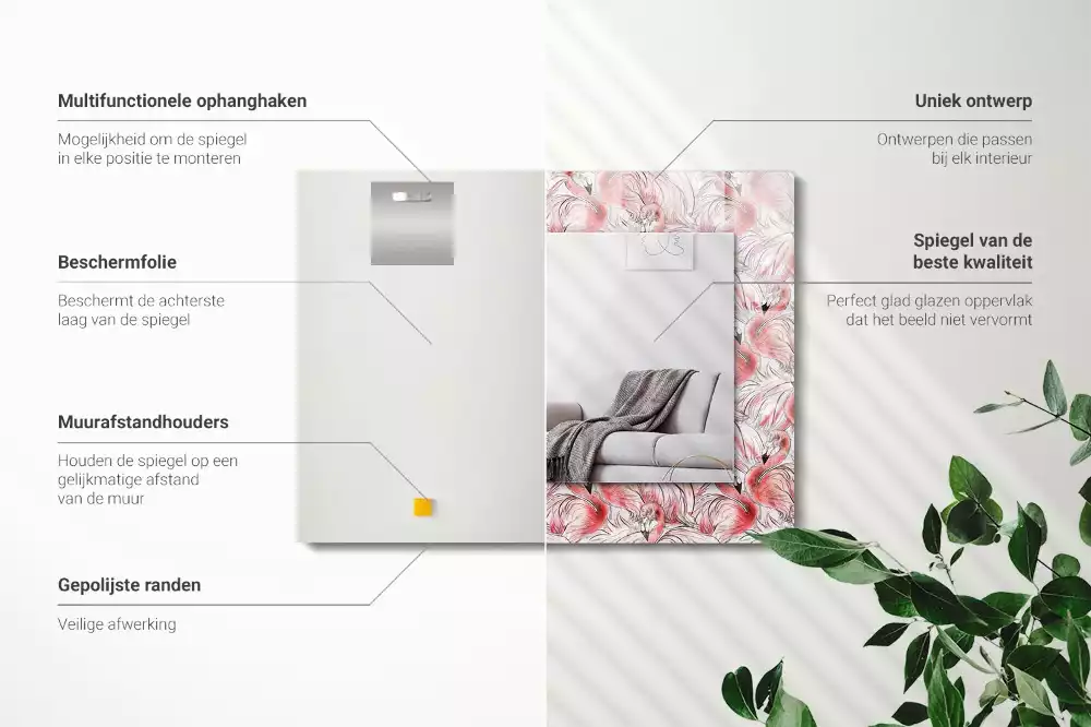 Obdélníkové dekorační zrcadlo Růžoví plameňáci