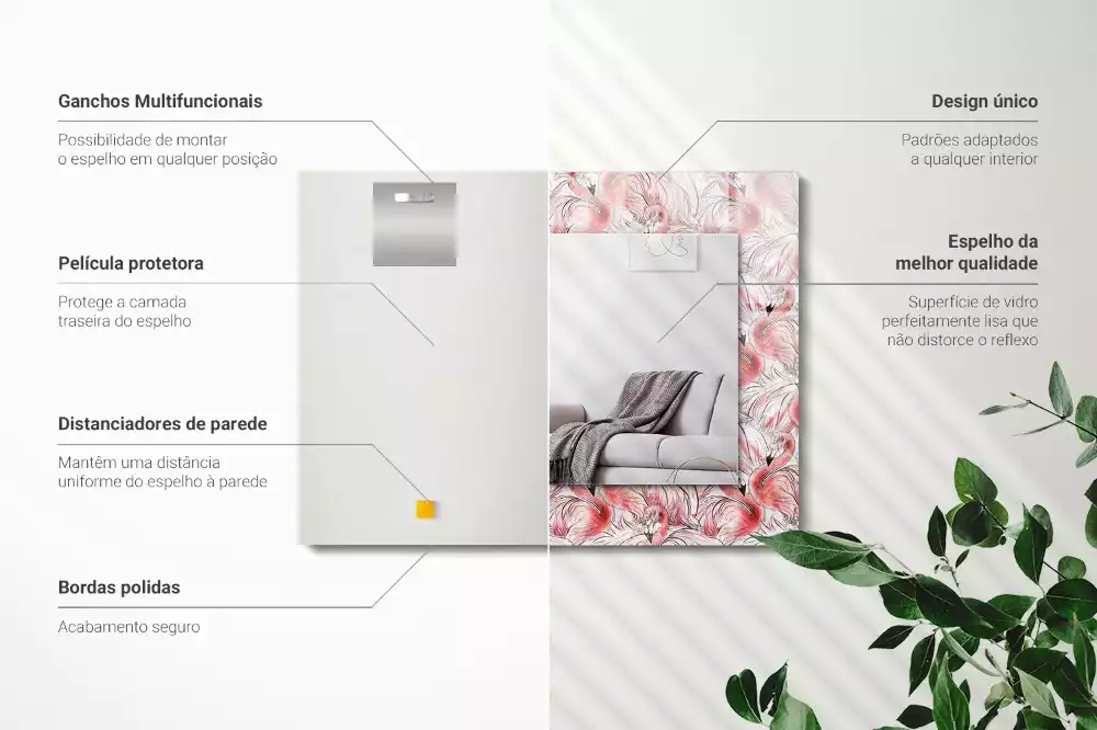 Obdélníkové dekorační zrcadlo Růžoví plameňáci