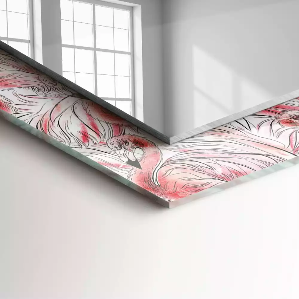 Obdélníkové dekorační zrcadlo Růžoví plameňáci