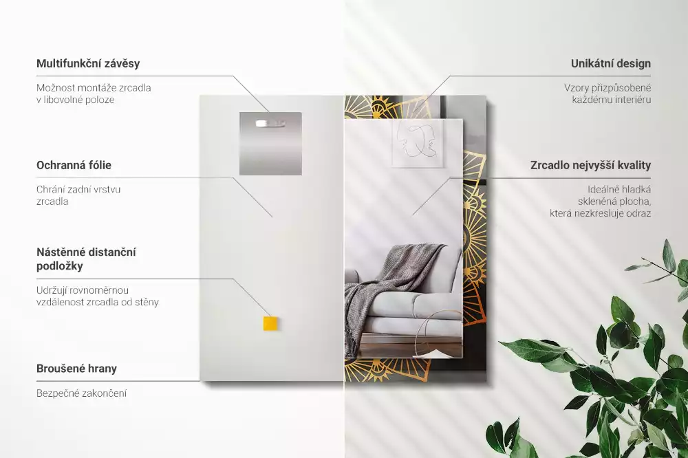 Obdélníkové dekorační zrcadlo vzor mandaly