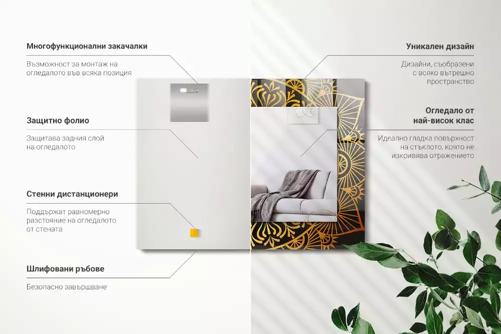 Obdélníkové dekorační zrcadlo vzor mandaly