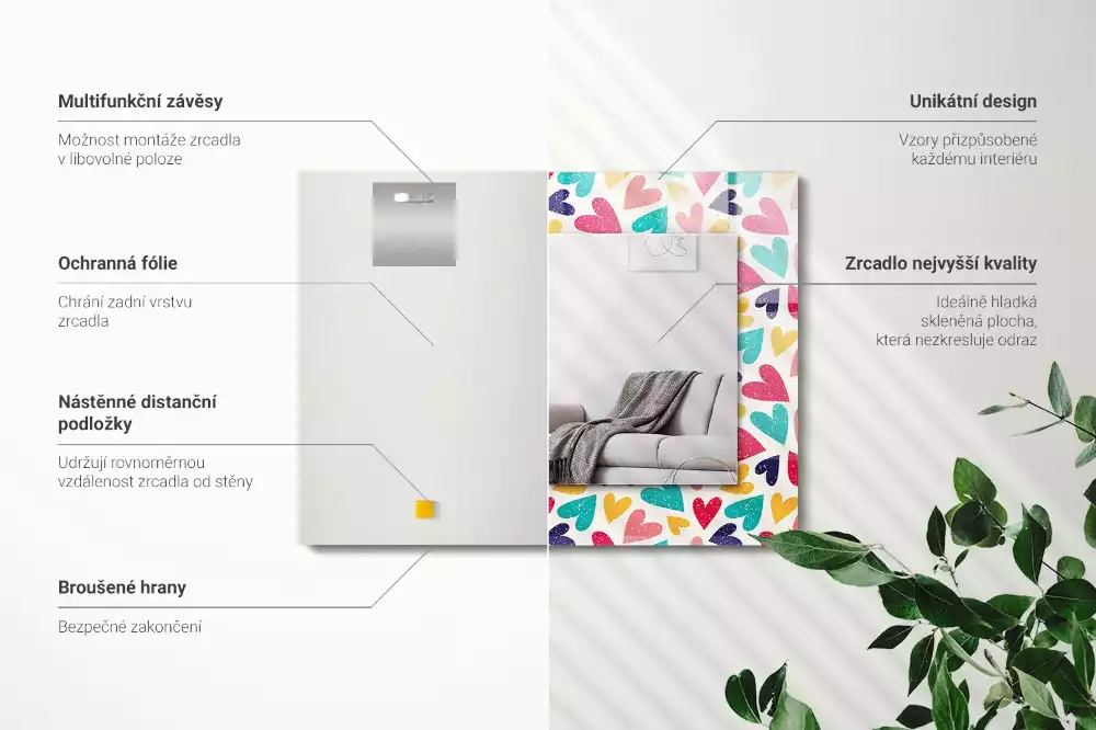 Obdélníkové dekorační zrcadlo Vzor barevné srdce