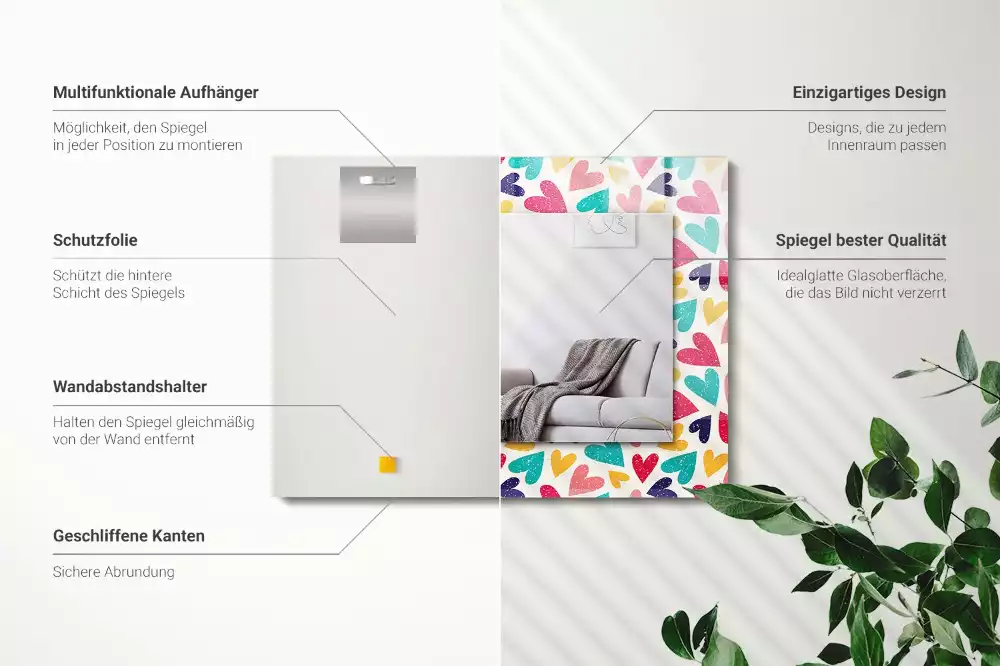 Obdélníkové dekorační zrcadlo Vzor barevné srdce