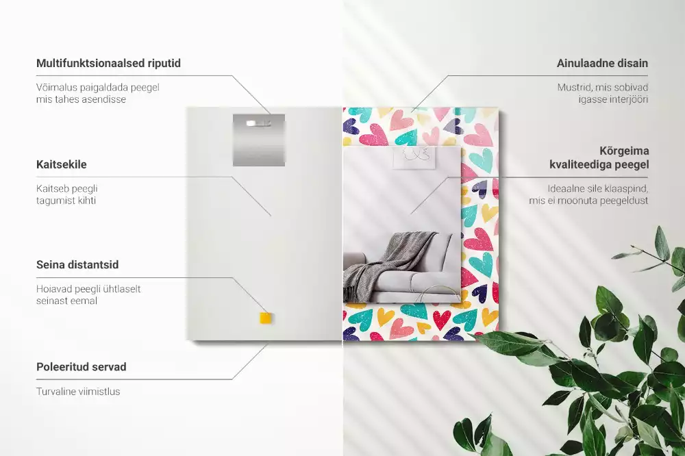 Obdélníkové dekorační zrcadlo Vzor barevné srdce