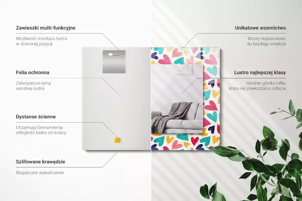 Obdélníkové dekorační zrcadlo Vzor barevné srdce