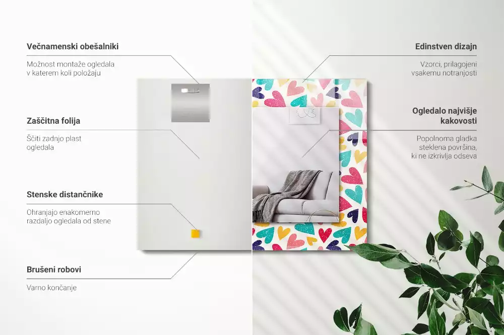 Obdélníkové dekorační zrcadlo Vzor barevné srdce