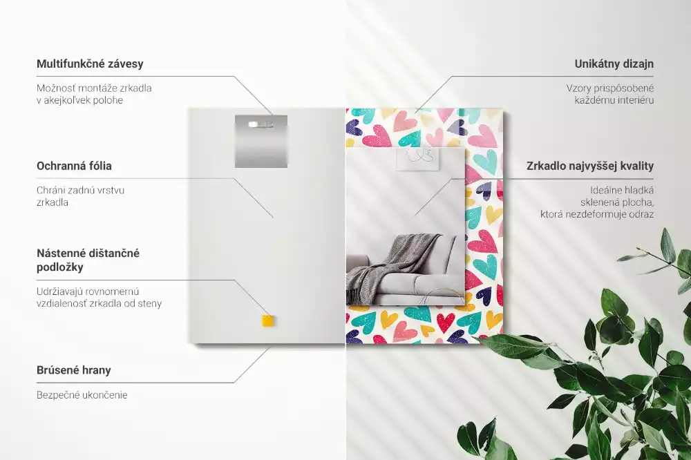 Obdélníkové dekorační zrcadlo Vzor barevné srdce