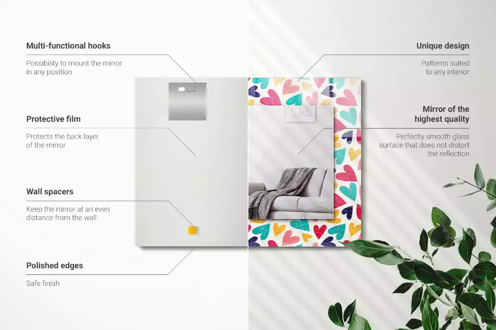 Obdélníkové dekorační zrcadlo Vzor barevné srdce