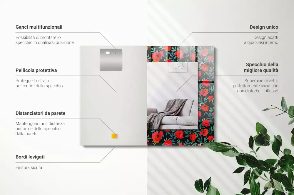 Obdélníkové dekorační zrcadlo Vlčí máky