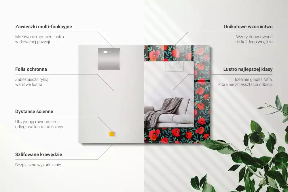 Obdélníkové dekorační zrcadlo Vlčí máky