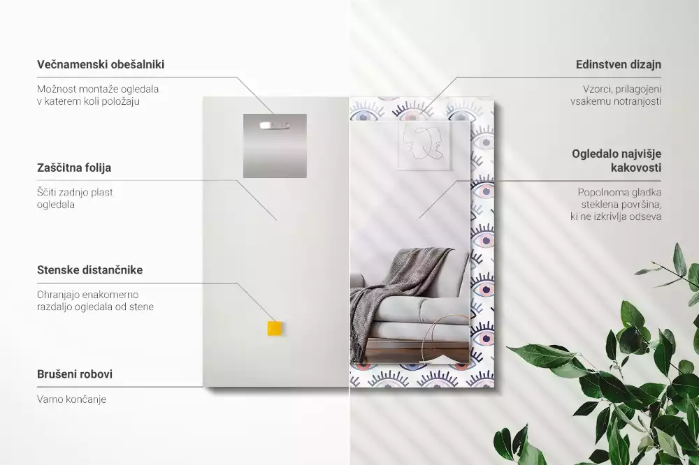 Obdélníkové dekorační zrcadlo Vzor očí