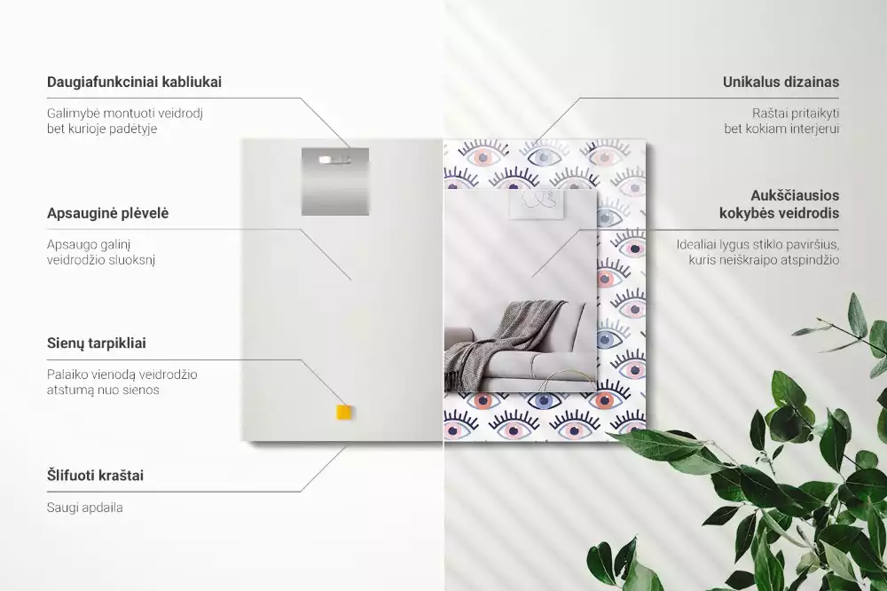 Obdélníkové dekorační zrcadlo Vzor očí