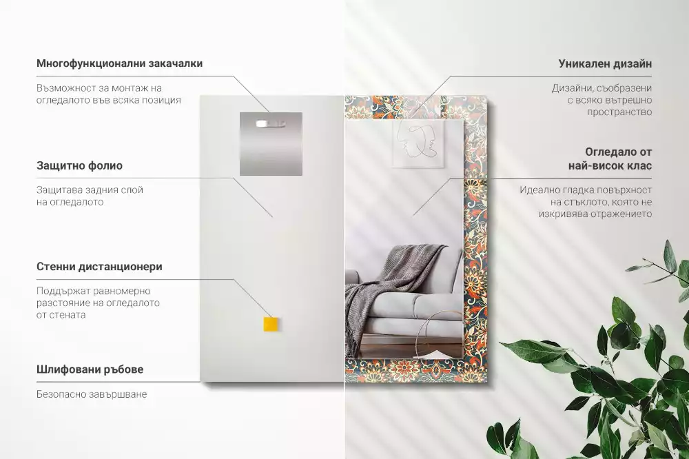 Obdélníkové dekorační zrcadlo Květinový vzor tapety