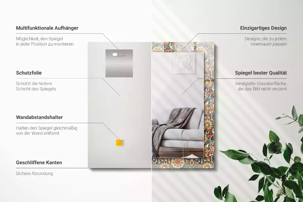 Obdélníkové dekorační zrcadlo Květinový vzor tapety