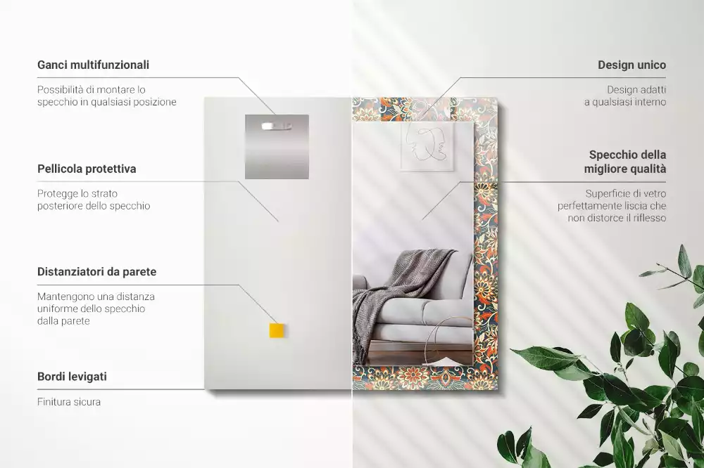 Obdélníkové dekorační zrcadlo Květinový vzor tapety