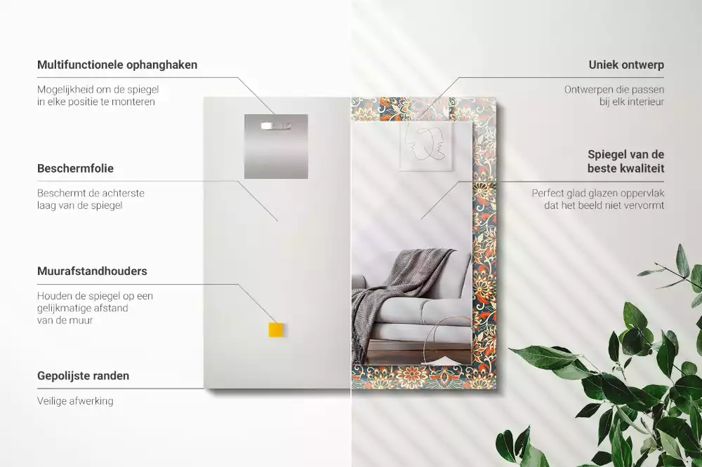 Obdélníkové dekorační zrcadlo Květinový vzor tapety