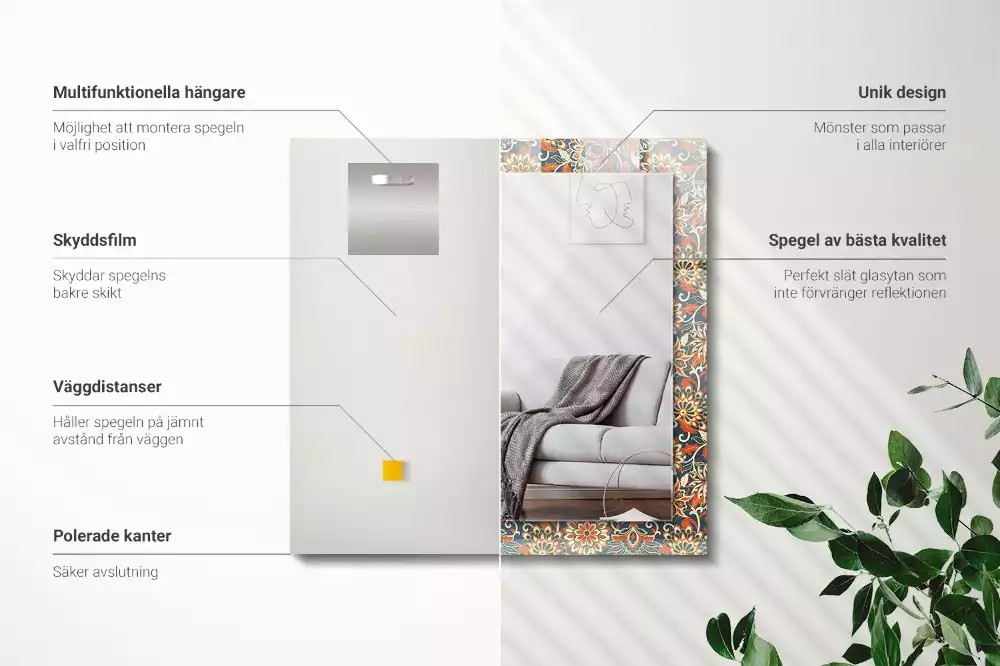 Obdélníkové dekorační zrcadlo Květinový vzor tapety