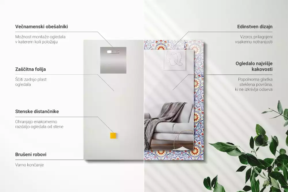 Obdélníkové dekorační zrcadlo Mandaly