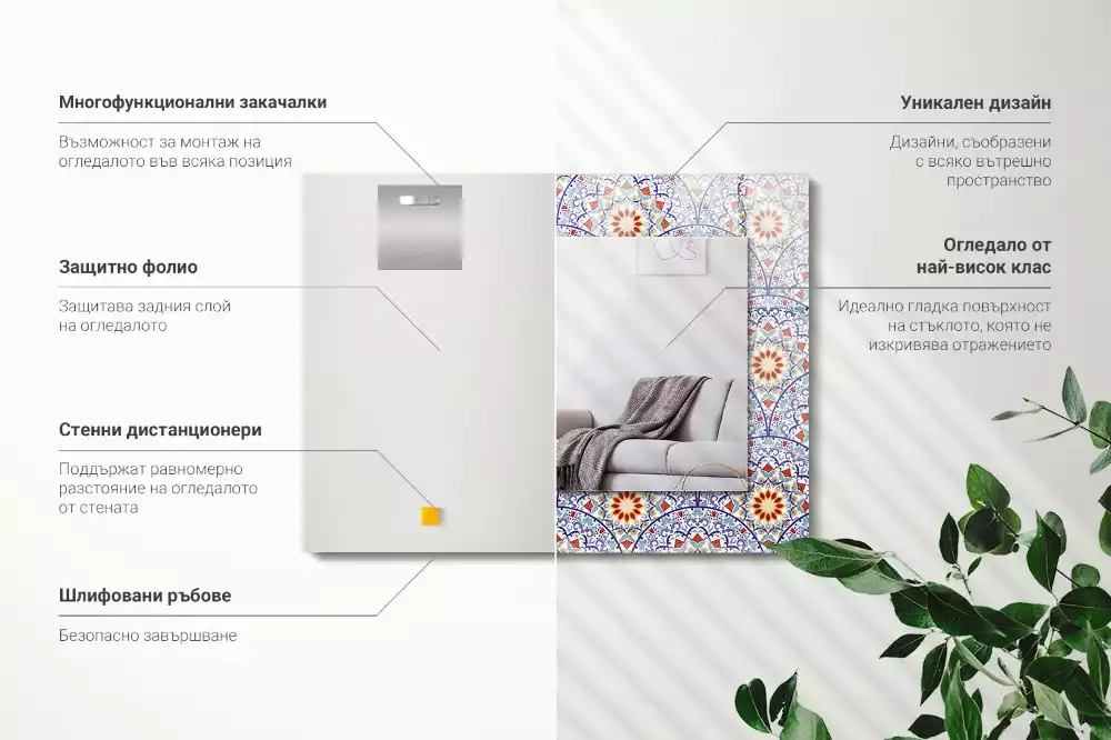 Obdélníkové dekorační zrcadlo Mandaly