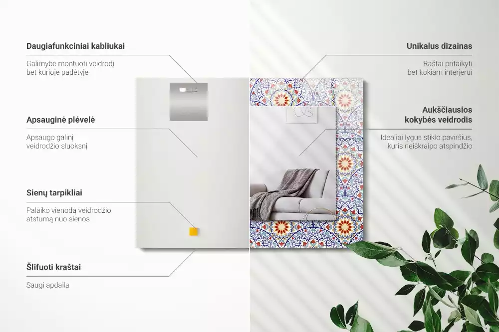 Obdélníkové dekorační zrcadlo Mandaly