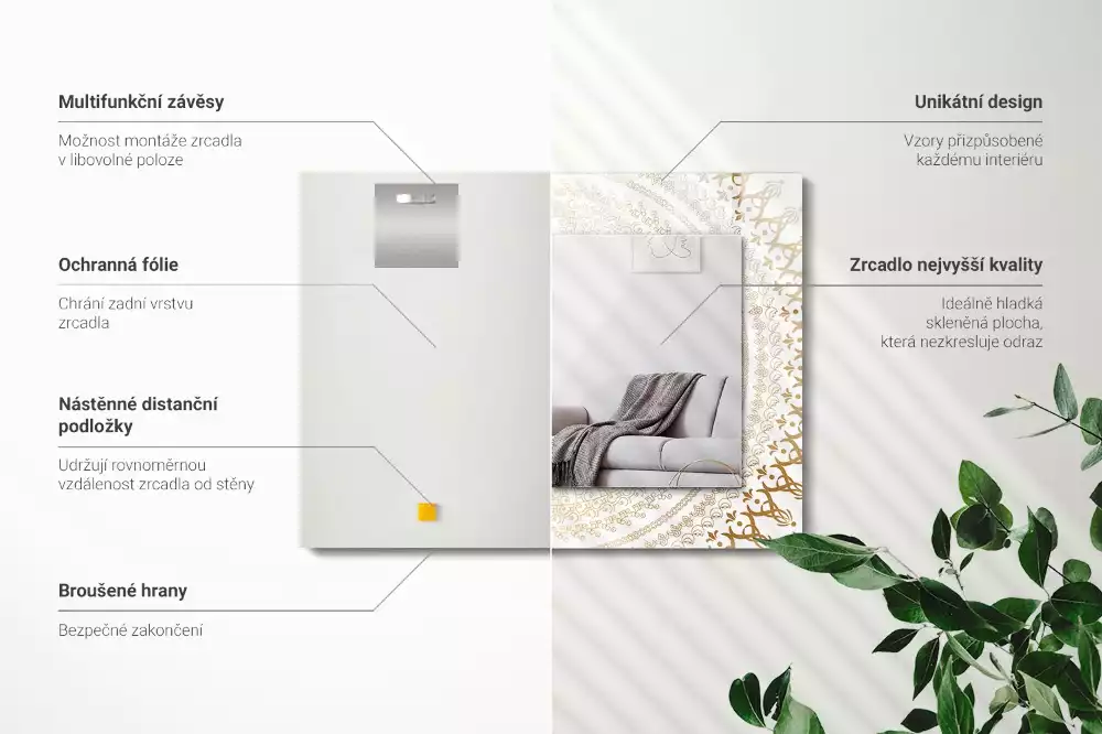 Obdélníkové dekorační zrcadlo vzor mandaly