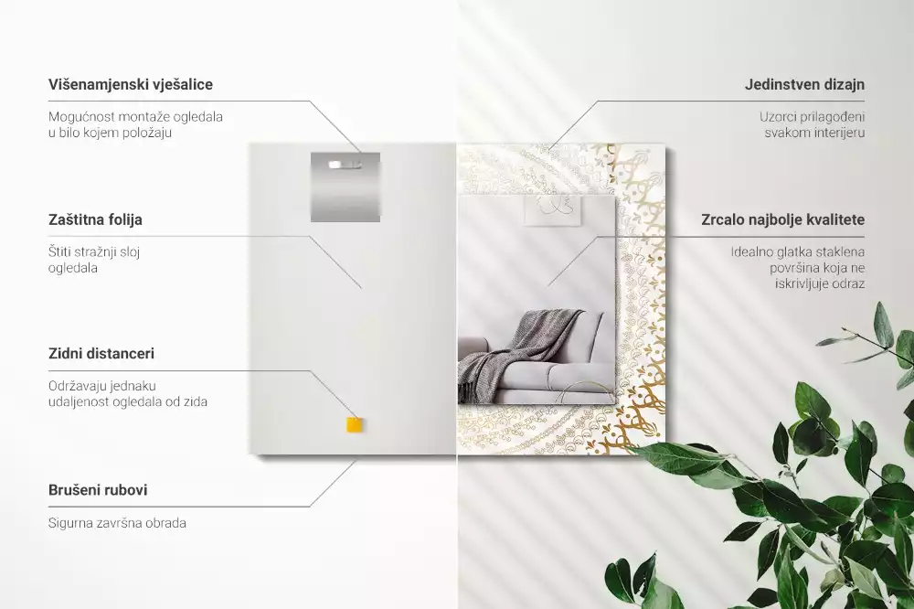 Obdélníkové dekorační zrcadlo vzor mandaly