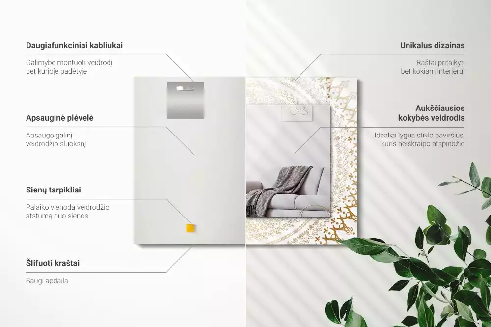 Obdélníkové dekorační zrcadlo vzor mandaly