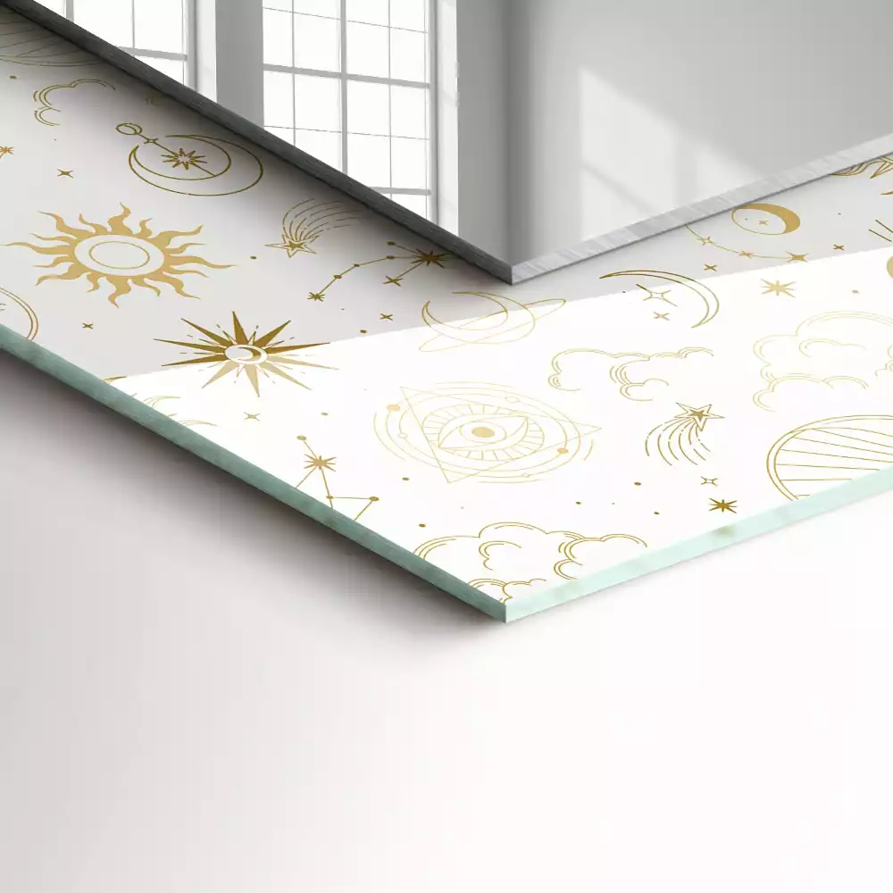 Obdélníkové dekorační zrcadlo Slunce Měsíc hvězdy