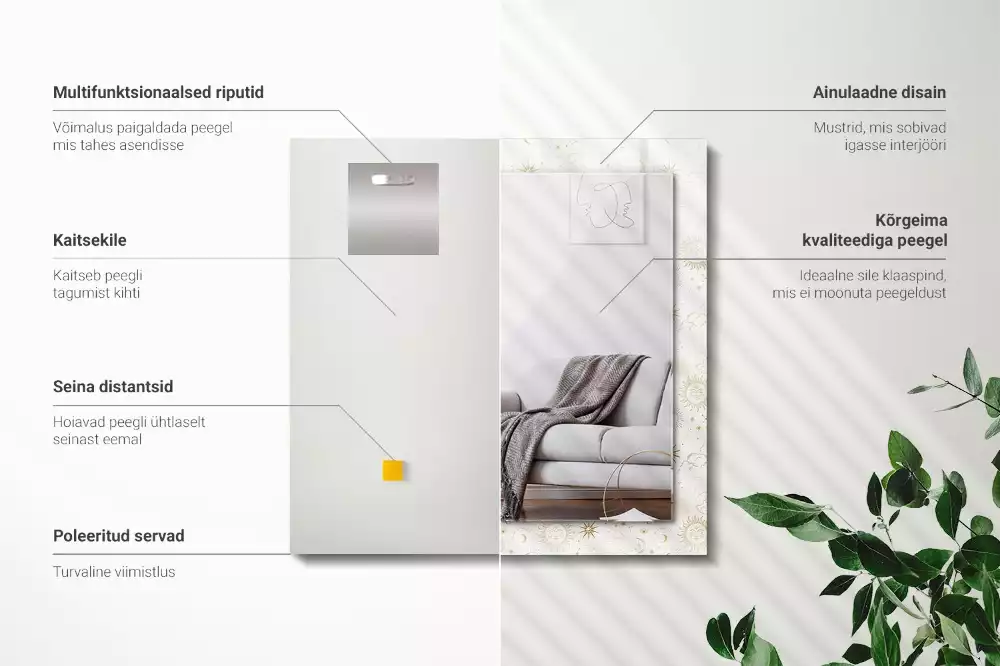 Obdélníkové dekorační zrcadlo Slunce Měsíc hvězdy