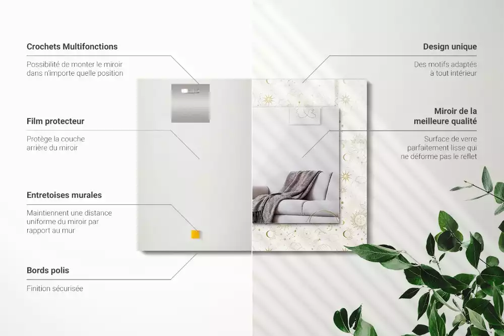 Obdélníkové dekorační zrcadlo Slunce Měsíc hvězdy