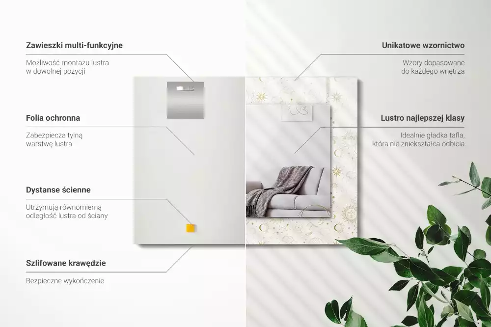 Obdélníkové dekorační zrcadlo Slunce Měsíc hvězdy