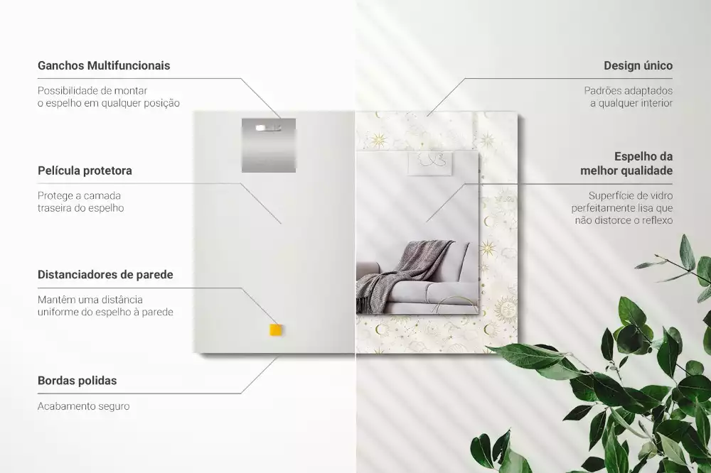 Obdélníkové dekorační zrcadlo Slunce Měsíc hvězdy