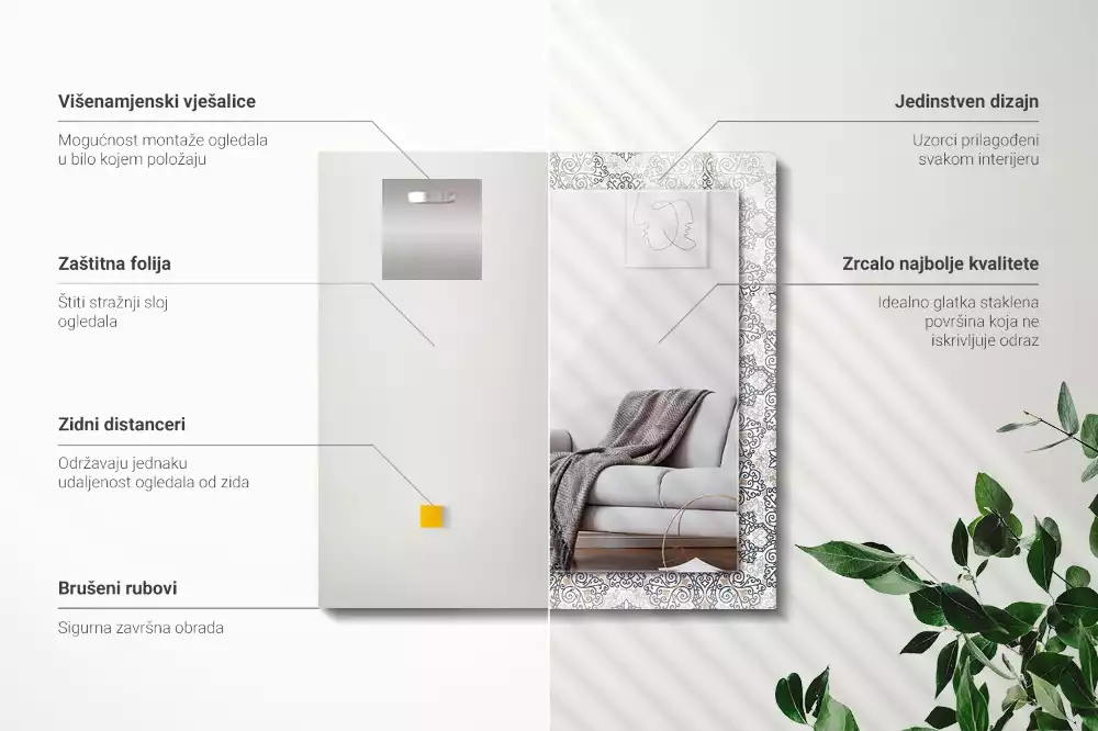 Obdélníkové dekorační zrcadlo Vzor s ornamenty