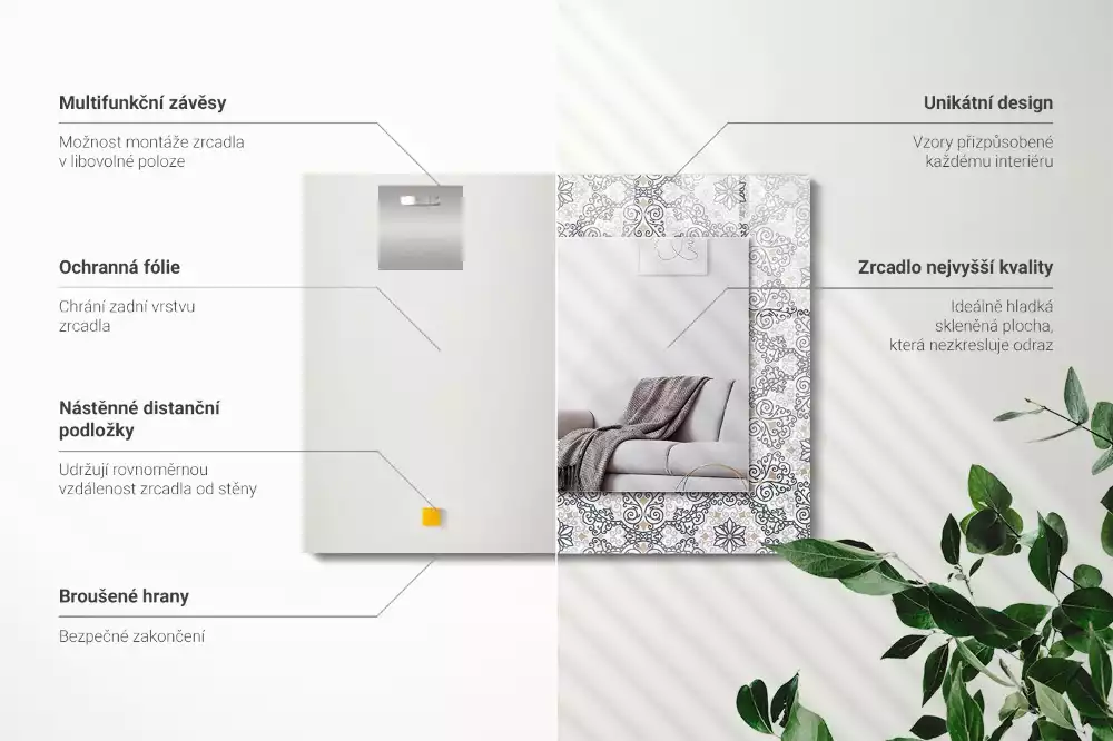 Obdélníkové dekorační zrcadlo Vzor s ornamenty