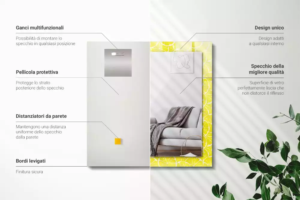 Obdélníkové dekorační zrcadlo Vzor bezešvé plátky citronu