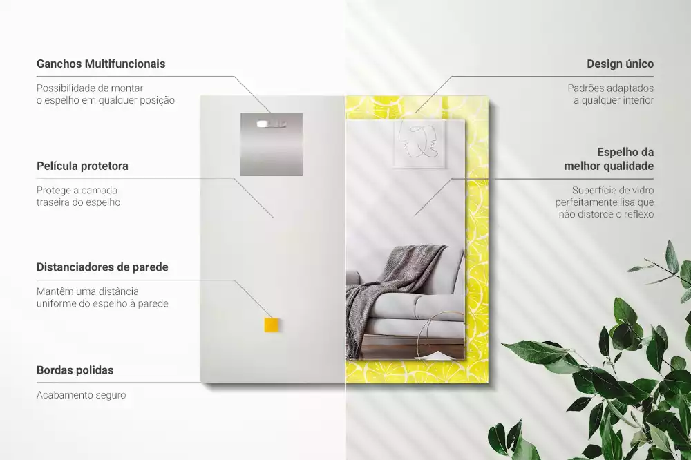 Obdélníkové dekorační zrcadlo Vzor bezešvé plátky citronu