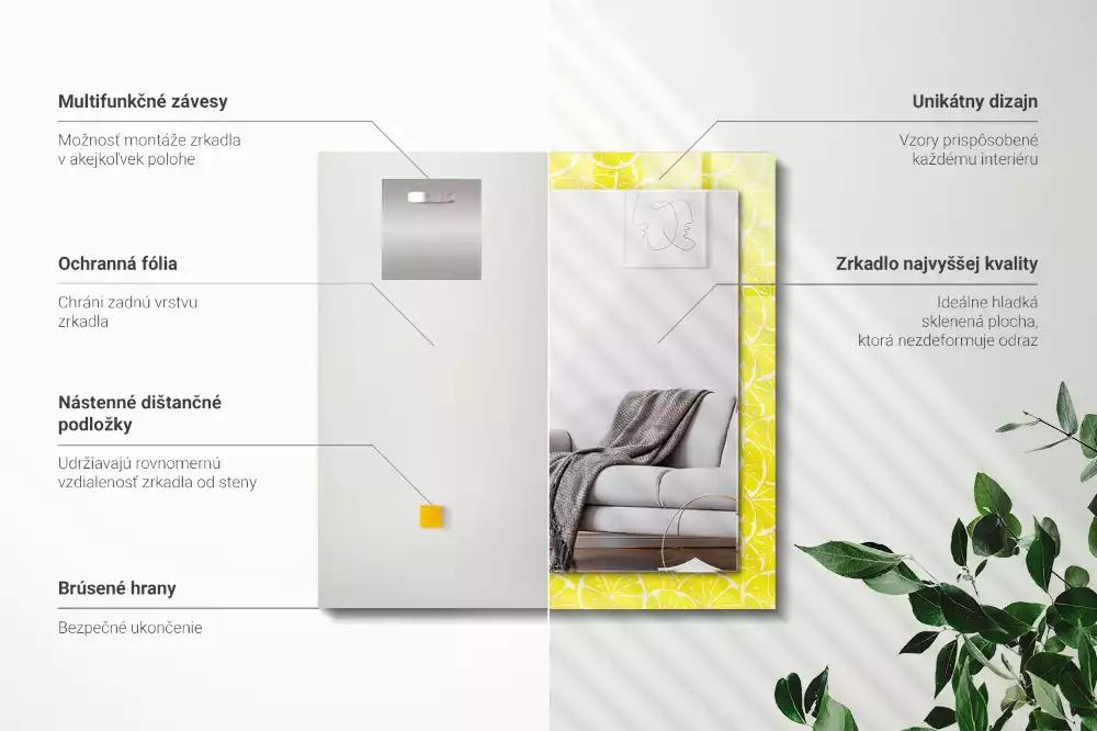 Obdélníkové dekorační zrcadlo Vzor bezešvé plátky citronu