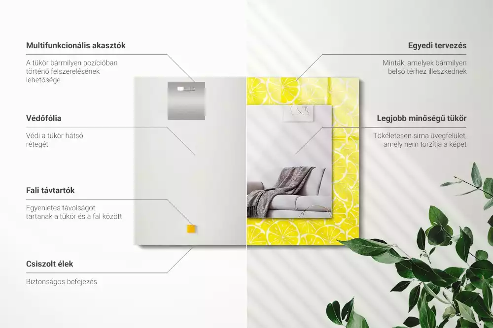 Obdélníkové dekorační zrcadlo Vzor bezešvé plátky citronu