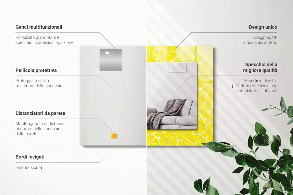 Obdélníkové dekorační zrcadlo Vzor bezešvé plátky citronu