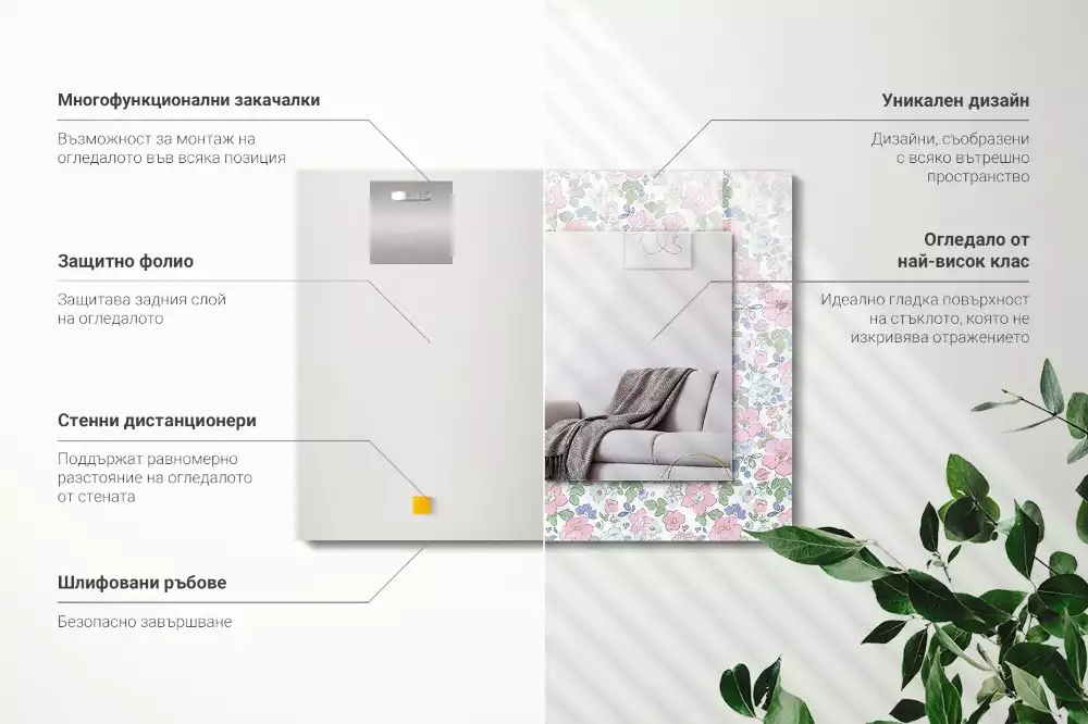 Obdélníkové dekorační zrcadlo Květinový vzor látky