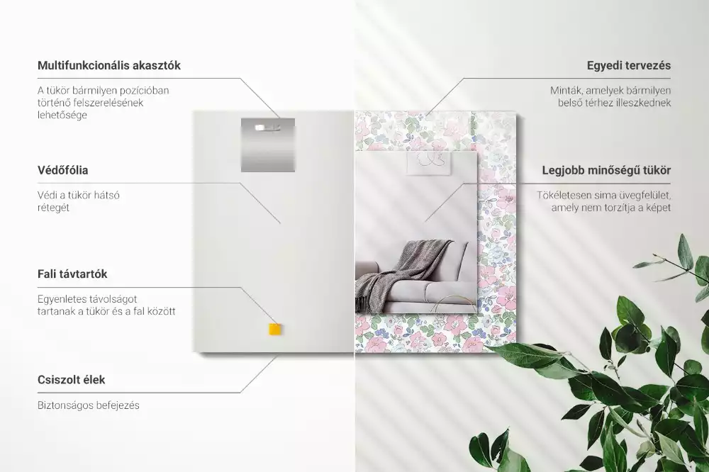 Obdélníkové dekorační zrcadlo Květinový vzor látky