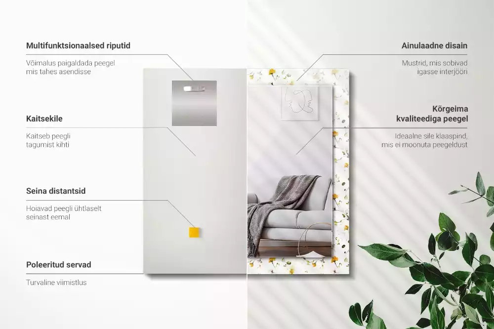 Obdélníkové dekorační zrcadlo Květiny listy vzor