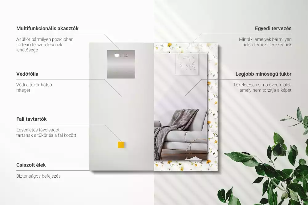 Obdélníkové dekorační zrcadlo Květiny listy vzor